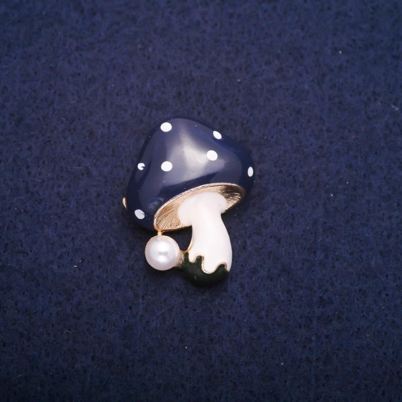 Sale! "Mushroom" Brooch with Blue Cap 22x28mm, "Gold" Metal Colour
