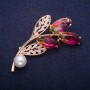 Sale! Twig Brooch with Bead and Yellow-Pink Swarovski-Style Crystals, Gold-Tone Metal 35x60mm