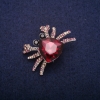 Sale! Crab Brooch with Raspberry Crystals, Grey Metal 27x37mm