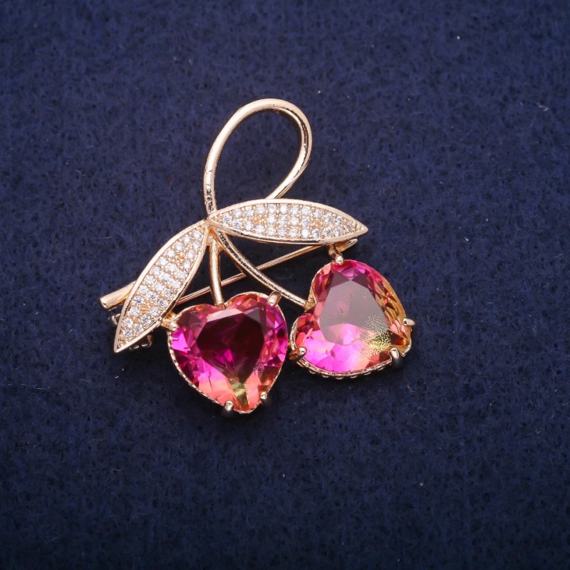 Sale! Twig Brooch with Yellow-Pink Swarovski-Style Crystals, Gold-Tone Metal 35x37mm