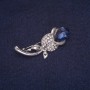 Sale! Rose Brooch with Blue Crystal and White Rhinestones, Silver-Tone Metal 24x45mm