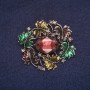 Sale! Leaves Brooch, Enamel with Crystal, Grey Metal 39x43mm +