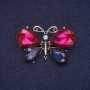 Butterfly Brooch with Raspberry and Blue Crystals, Silver-Tone Metal 26x40mm