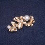 Sale! Butterflies Brooch with Beads and Rhinestones, Gold-Tone Metal 22x41mm