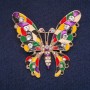 Sale! Butterfly Brooch with Coloured Enamel and Rhinestones, Gold-Tone Metal 53x47mm