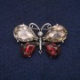 Butterfly Brooch with Champagne and Burgundy Crystals, Grey Metal 26x41mm