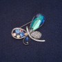 Dragonfly Brooch with Blue Crystals and Rhinestones, Silver-Tone Metal 31x43mm