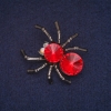 Sale! Spider Brooch with Red Crystal and Grey Enamel, Silver-Tone Metal 36x40mm