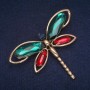 Sale! Dragonfly Brooch with Green, Red and Blue Crystals, Gold-Tone Metal 54x71mm