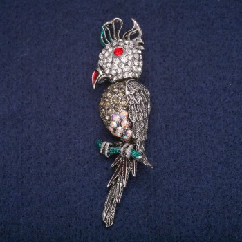 Sale! "Cockatoo Parrot" Brooch, 7x1.5cm Grey Metal