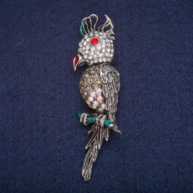 Sale! "Cockatoo Parrot" Brooch, 7x1.5cm Grey Metal