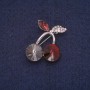 Cherries Brooch with Stones and Rhinestones, Grey-Burgundy Chameleon Colour, 24x29mm Silver-Tone Metal