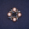 Sale! Wreath Brooch with Beads, Blue and Grey Crystals, Gold-Colour Metal 34x35mm