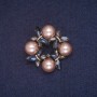 Sale! Wreath Brooch with Beads, Blue and Grey Crystals, Gold-Colour Metal 34x35mm