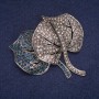 Sale! Leaf Brooch with Blue and Grey Rhinestones, Silver-Tone Metal 54x54mm