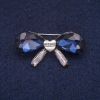 Sale! Bow Brooch with Blue Crystals, Silver-Tone Metal 20x40mm