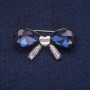 Sale! Bow Brooch with Blue Crystals, Silver-Tone Metal 20x40mm