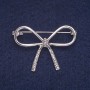Bow Brooch with White Rhinestones, Silver-Tone Metal 30x41mm