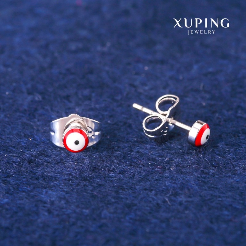 Xuping stud earrings 'Red Eye' 4mm, rhodium