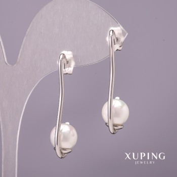 Xuping earrings with Majorca pearl, 10x35mm diameter, rhodium
