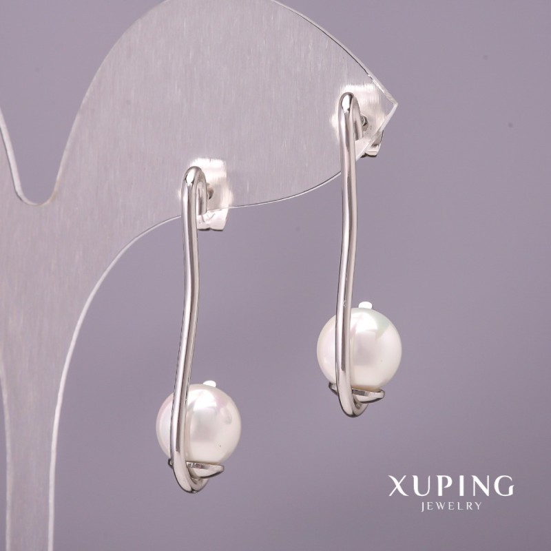 Xuping earrings with Majorca pearl, 10x35mm diameter, rhodium