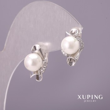 Xuping earrings with Majorca pearl, 10x17mm diameter, rhodium