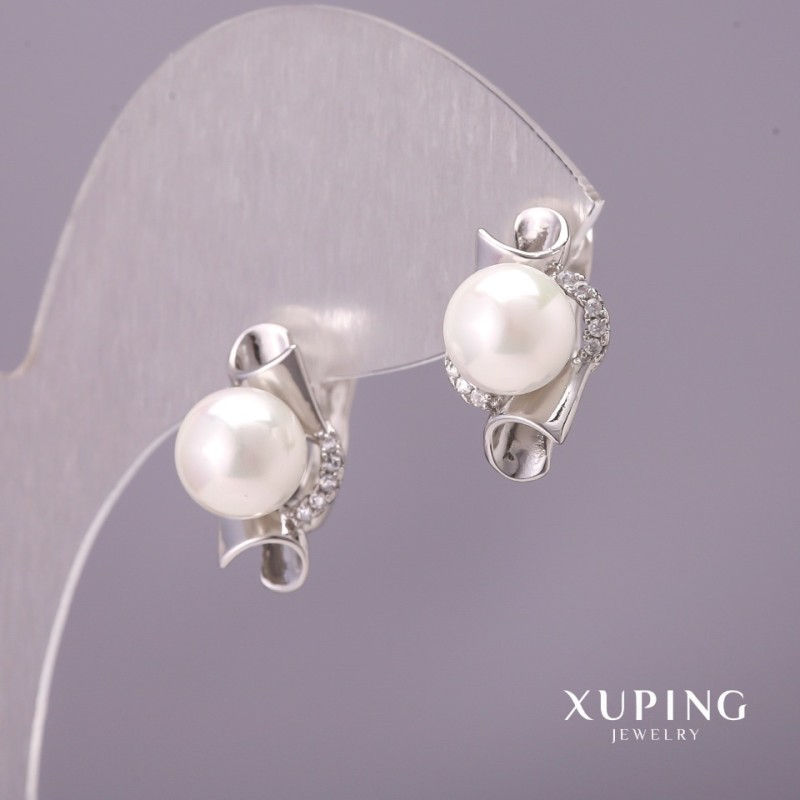 Xuping earrings with Majorca pearl, 10x17mm diameter, rhodium