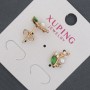 Xuping stud earrings with green crystals and Majorca pearl, 8x13mm diameter, 18K gold plating