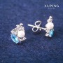 Xuping stud earrings with light blue crystals and Majorca pearl, 8x13mm diameter, rhodium