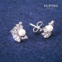 Xuping Stud Earrings with White Crystals and Mallorca Pearl, Diameter 8x13mm, Rhodium Plated