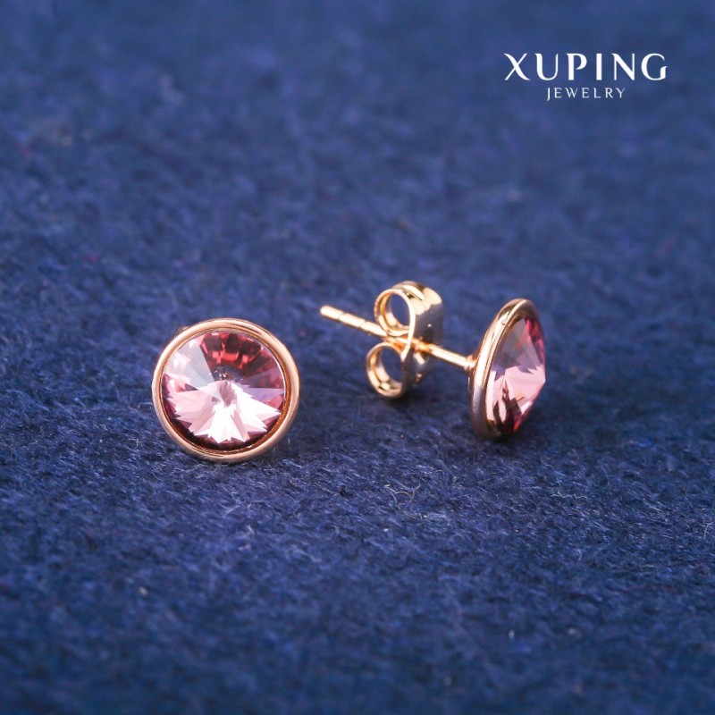 Xuping Stud Earrings with Purple Swarovski Crystals, Diameter 10mm, 18K Gold Plated
