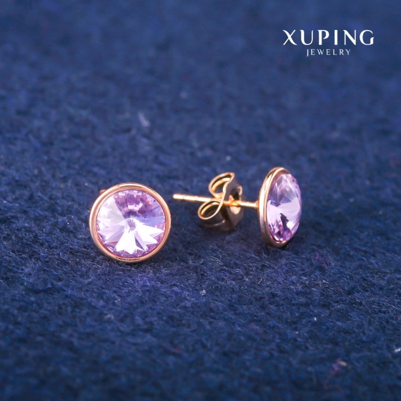 Xuping Stud Earrings with Lilac Swarovski Crystals, Diameter 10mm, 18K Gold Plated