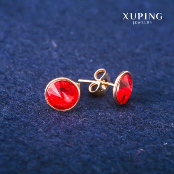 Xuping Stud Earrings with Red Swarovski Crystals, Diameter 10mm, 18K Gold Plated