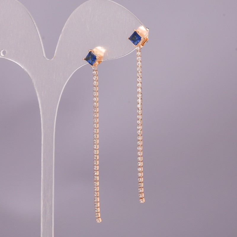 Xuping Earrings with Blue Stone 6x65mm, 18K Gold Plated