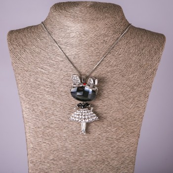 Chain Pendant Kitten with Crystals, diameter 35x70mm, length 75cm
