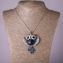 Chain Pendant Owl with Blue Crystal, diameter 53x63mm, length 75cm