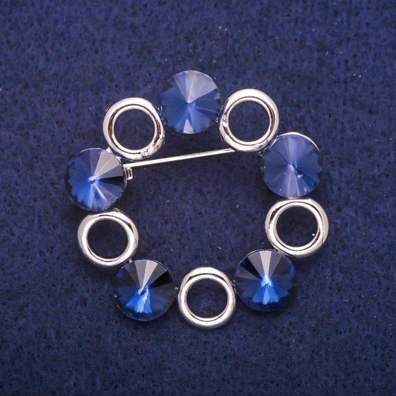 Sale! Accent Brooch with Blue Crystals, Silver-Tone Metal 42mm