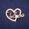 Sale! Heart Brooch with White Enamel, Rhinestones and a Bead, Gold-Tone Metal 30x41mm