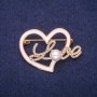 Sale! Heart Brooch with White Enamel, Rhinestones and a Bead, Gold-Tone Metal 30x41mm