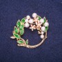 Sale! Wreath Brooch with Pearl Beads, White and Green Enamel, 41x35mm Gold-Tone Metal