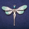 Fairy Brooch with Light Blue Crystal and Enamel, Gold-Tone Metal 50x60mm