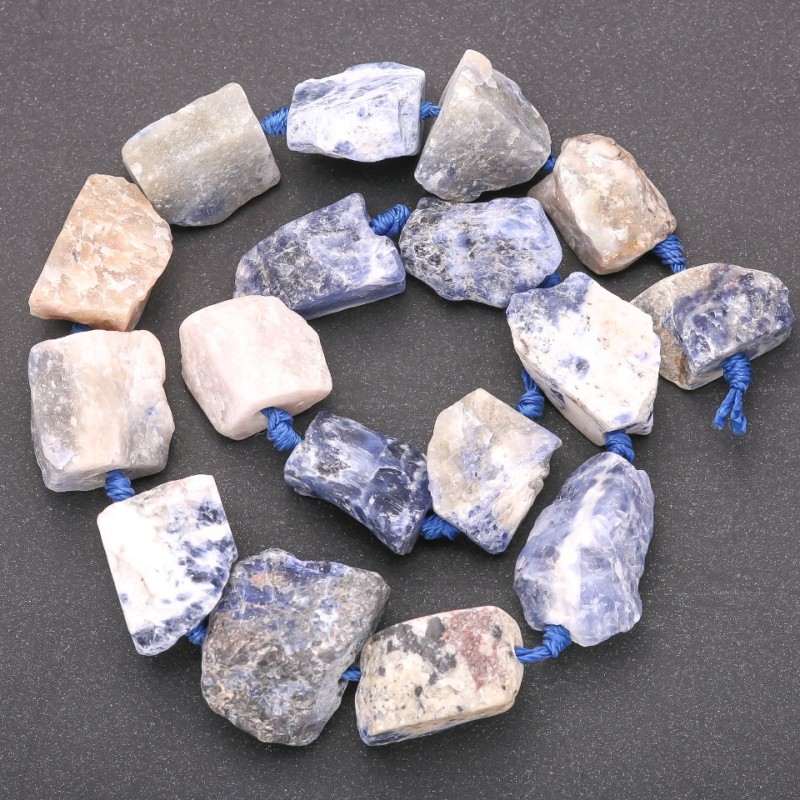 Raw Sodalite Nugget Beads on Thread, Tumbled, Diameter 20x26(+/-)mm, Length 42cm