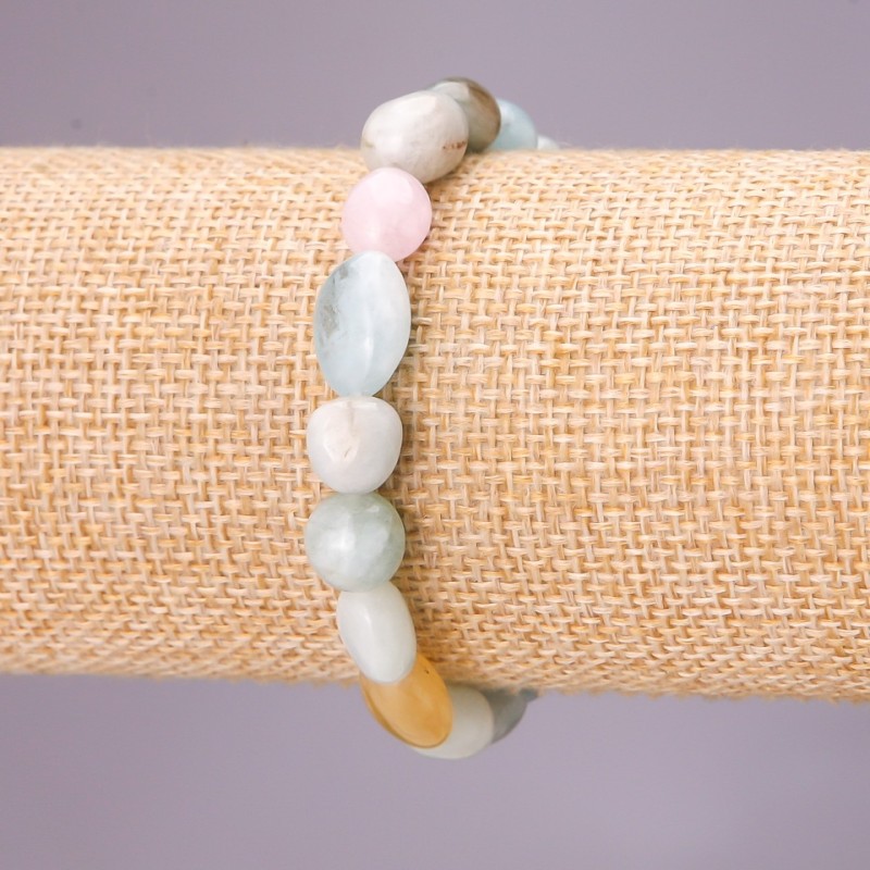 Natural Morganite Stone Bracelet, Tumbled, Stretch, Diameter 8x10(+/-)mm, Circumference 18cm