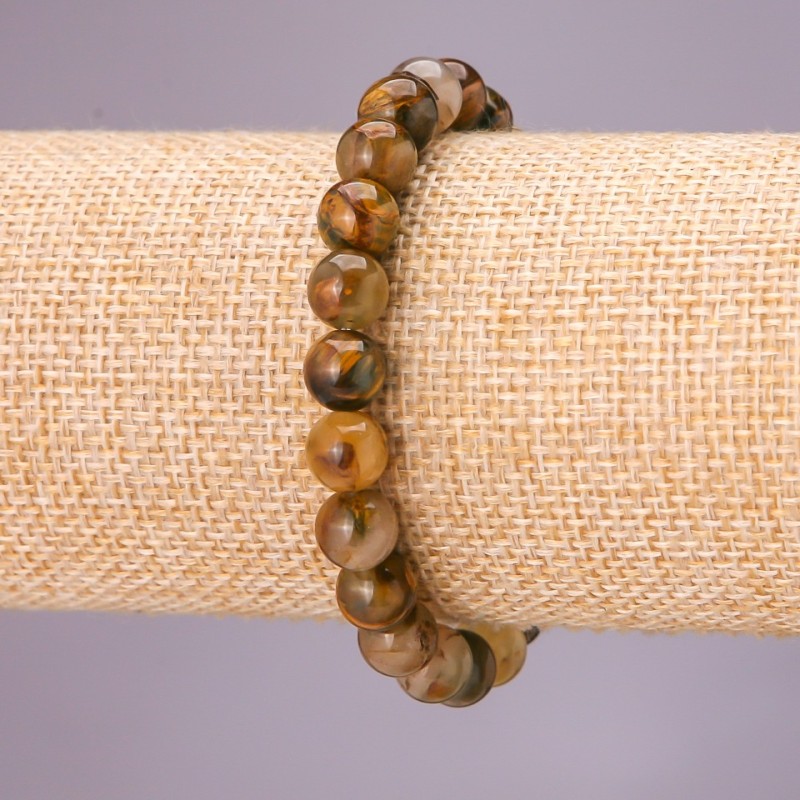 Natural Pietersite Stone Bracelet, Smooth Round Beads, Diameter 8(+/-)mm, Circumference 18cm (Stretch)