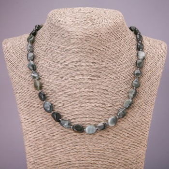 Natural Hawk's Eye Stone Necklace, Tumbled, Diameter 8x10(+/-)mm, Length 48cm
