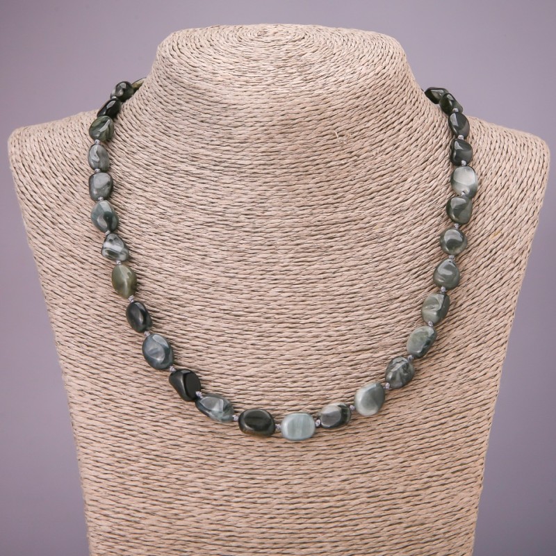 Natural Hawk's Eye Stone Necklace, Tumbled, Diameter 8x10(+/-)mm, Length 48cm