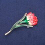Brooch Pendant Flower red and green enamel, gold-tone metal 30x70mm