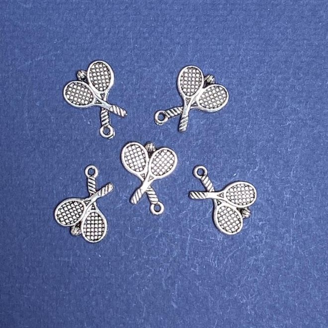 Jewellery Findings Pendant Tennis Rackets, silver colour metal, 20mm, pack 20g +/- 18pcs