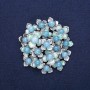 Brooch Flowers with Aquamarine, blue enamel, silver-toned metal 60x62mm