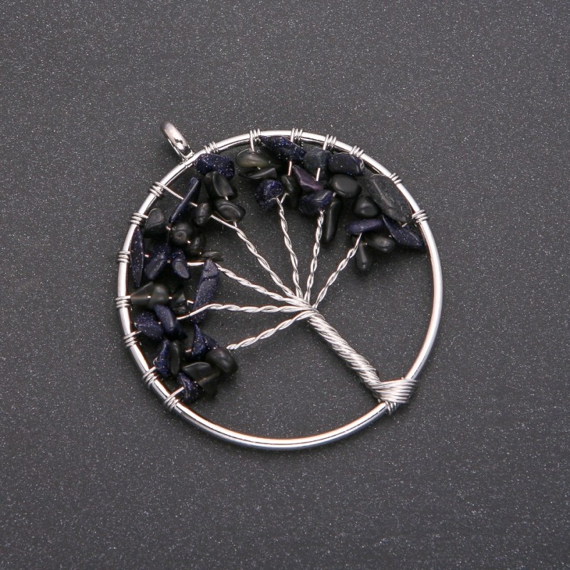 Pendant "Tree of Happiness" Aventurine Blue Sand Cairo Night, diameter 50mm
